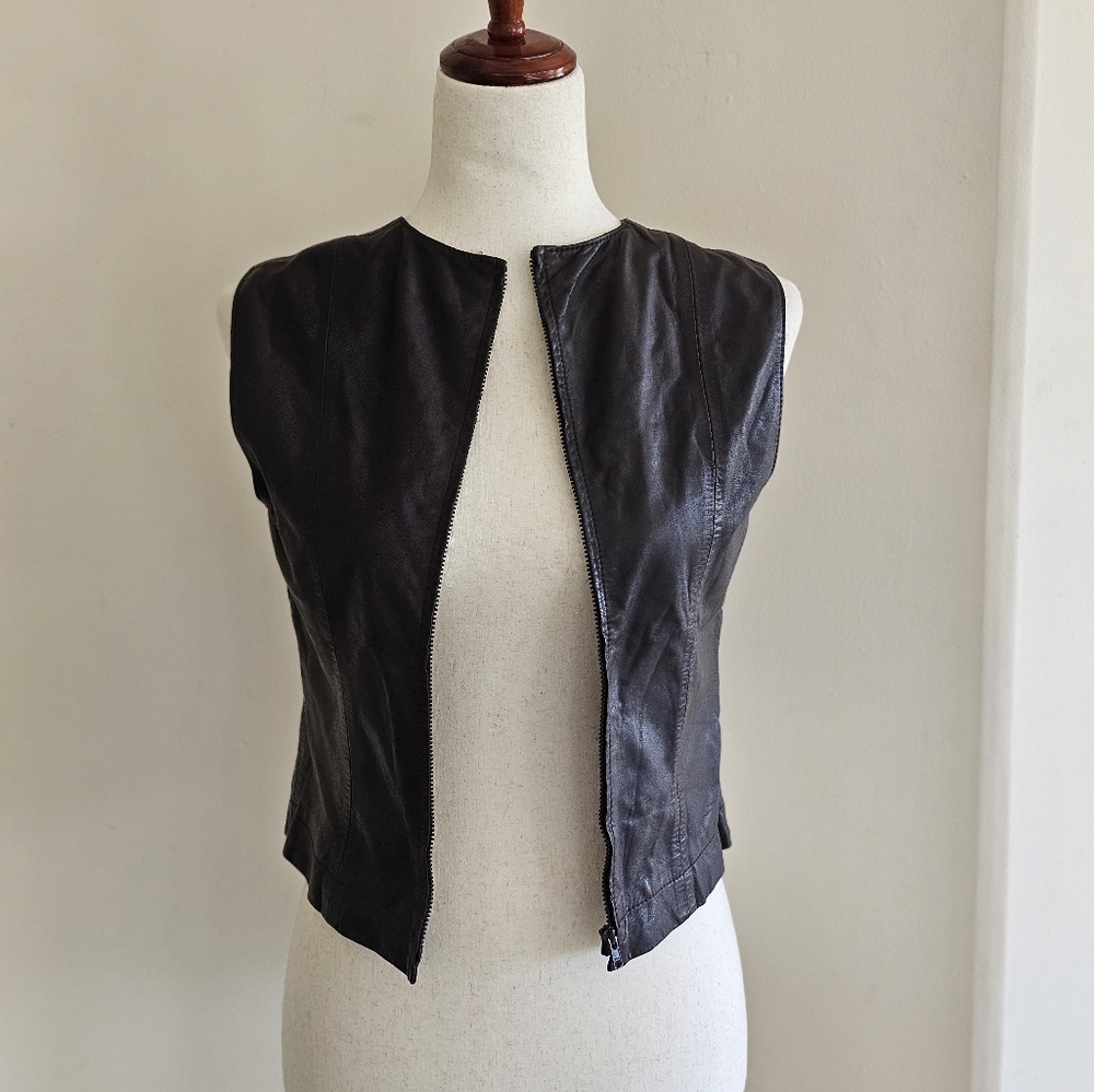 Vintage 90s Playlord Leather Vest Brown, Reversible, Distressed Lining Size 9
